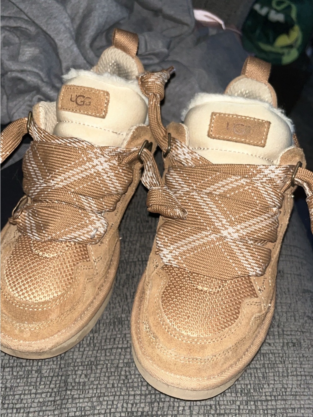 UGG Kids Tan Suede Lace-Up Plush-Lined Boots